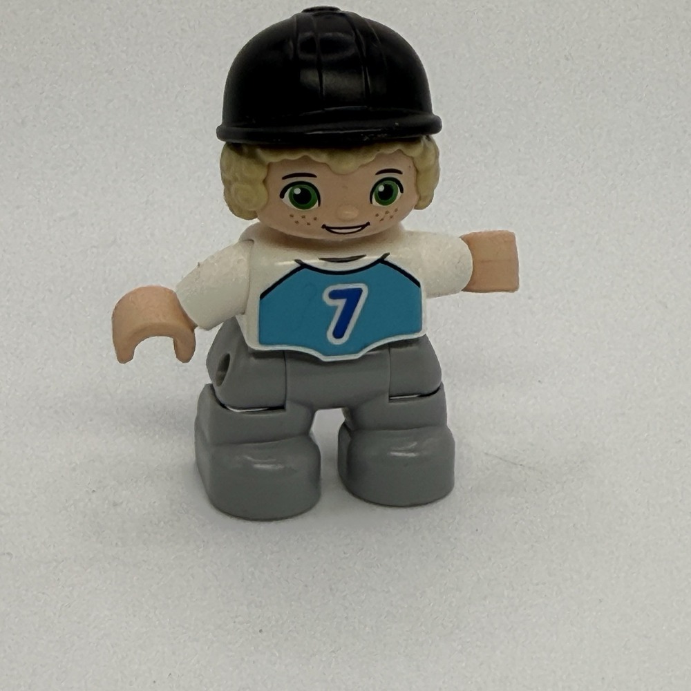 Lego Duplo Figure Kid Boy black cap blonde #7‎ teal/slate gray